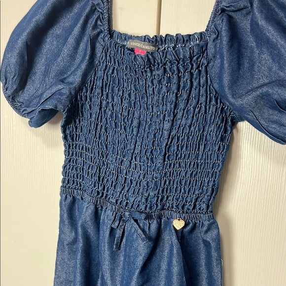 Vince Camuto Blue Ruched Romper Jumpsuit with Puff Sleeves size 7 - Picture 1 of 4